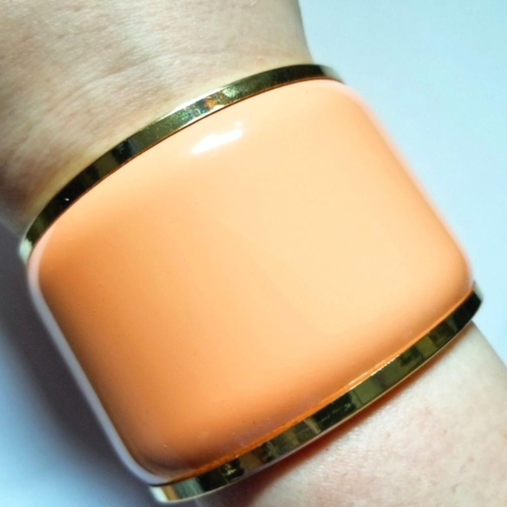Peach wide cuff bangle bracelet gold tone